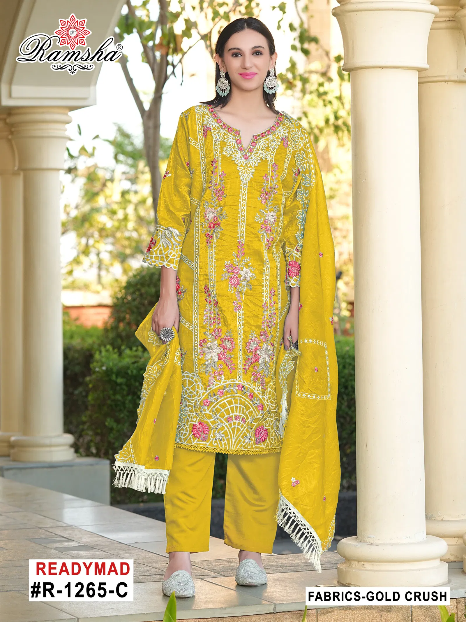 R 1265 Nx By Ramsha Gold Crush Pakistani Readymade Suits Orders In India